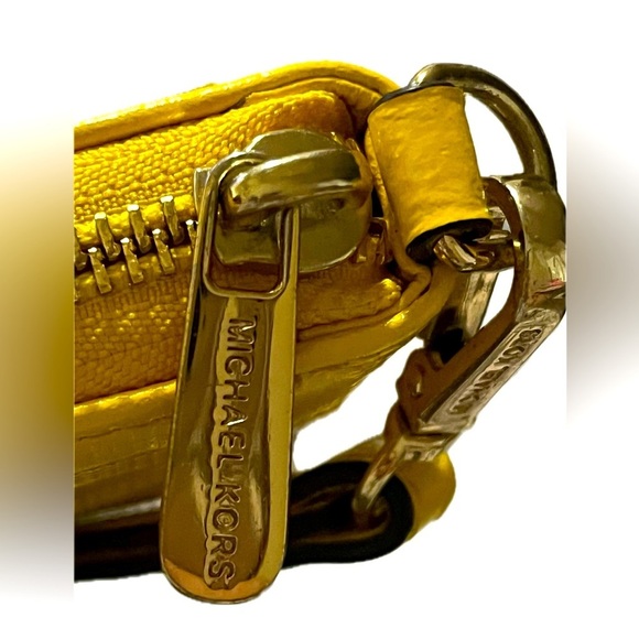 Michael Kors Women’s Patent Leather Monogram Wallet Wristlet W/ Strap, Yellow - Picture 11 of 11